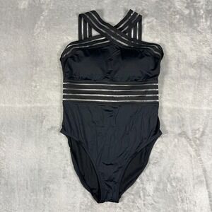 HILOR One-Piece Swimming Bathing Suit Womens M‎ Black Criss-Cross Neck